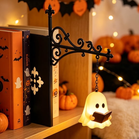 Library Lantern-Decorative Bookshelf Lighting, Vintage Fantasy Book Nook Lamp, Magic Reading Light for Bookworms with Ghost Charm, Portable Shelf Decor
