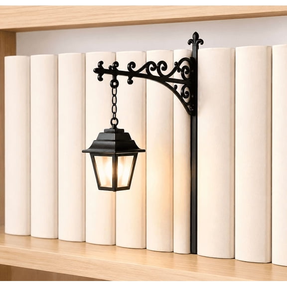 Library Lantern Decorative Bookshelf Lighting, Vintage Mini Street Lamp 1PCS Book Nook Light, Black Shelf Accent Decor for Home Library, Reading Room, Office and Book Lovers