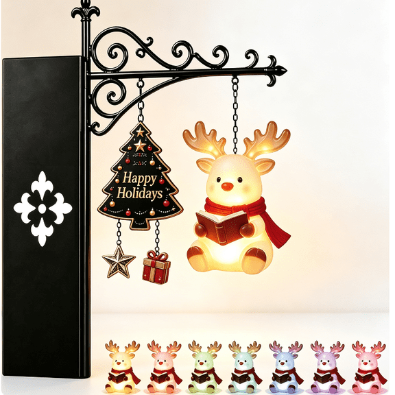 Library Lantern-Decorative Santa Claus Bookshelf Light | USB Rechargeable Christmas Decorative Lights(7 Colors ),Remote & Touch Control,Perfect for The Bookshelves of Book Lovers (Reindeer)