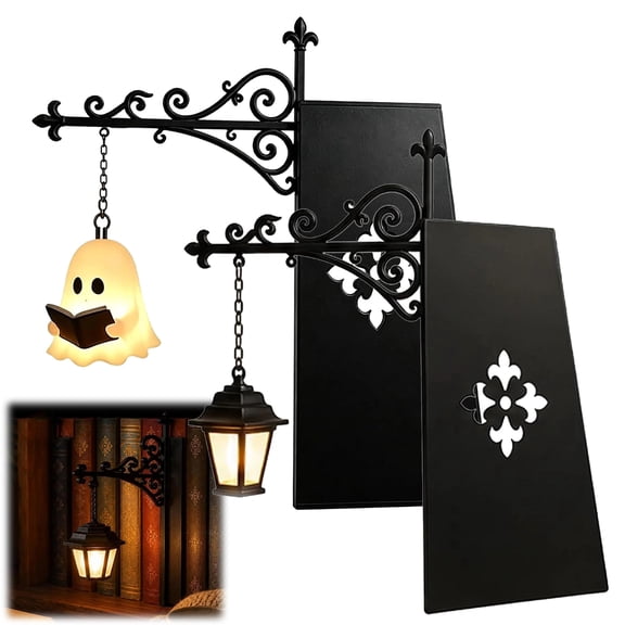 Library Lantern Mini Bookshelf Lamp & Ghost Bookshelf Lantern Set, 2PCS Gothic Reading Book Decorative Figurines, Vintage Book Nook Shelf Decor, Warm Glow Accent Light