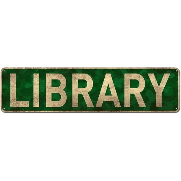 Library Metal Street Sign, Book Lovers, Bookworm, Reading, She Shack (4" x 16")