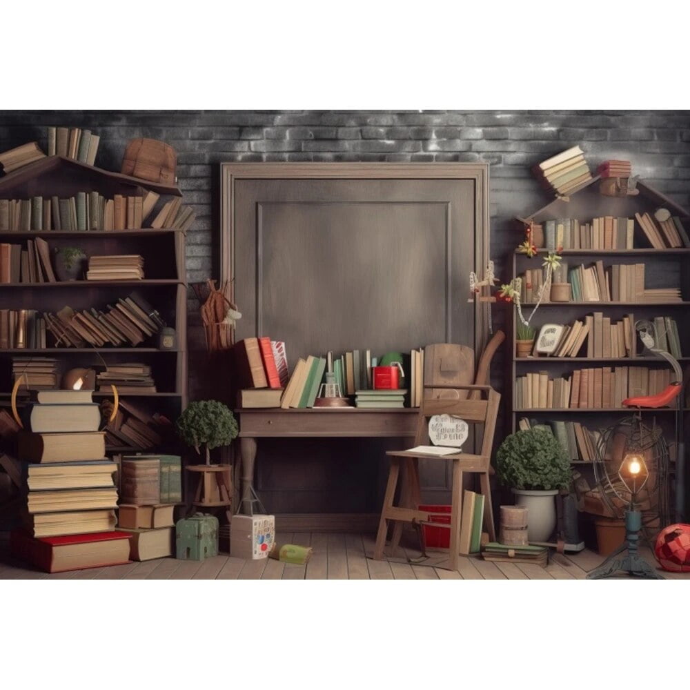 Library Office Bookshelf Photography Backdrop Go to School Bookcase