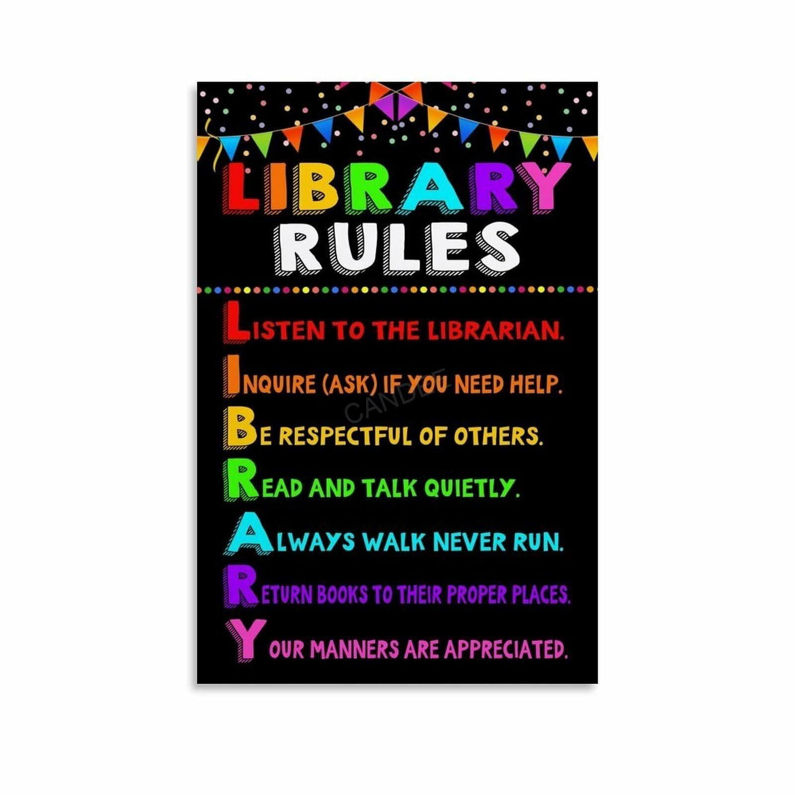 Library Rules Chart Poster Children's Education Wall Decorations (3 ...