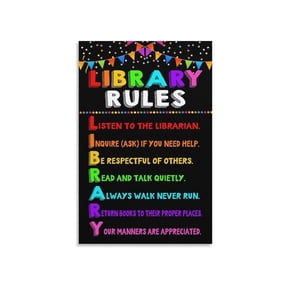 Library Rules Poster for Kids Inclusive Classroom Wall Art Colorful Educational Poster for Elementary School Librarian Decor Back to School