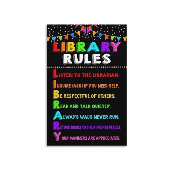 Library Rules Poster for Kids Inclusive Classroom Wall Art Colorful Educational Poster for Elementary School Librarian Decor Back to School