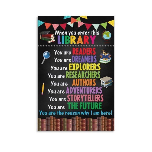 Library Rules Reading Wall Art Poster (8) Bedroom Prints Home Decor Hanging Picture Canvas