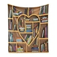 thumbnail image 1 of Library Soft Flannel Fleece Throw Blanket, Digital Drawn Love Education Concept Wooden Bookshelves Shape as Heart Print, Cozy Plush for Indoor and Outdoor Use, 60" x 80", Multicolor, by Ambesonne, 1 of 6