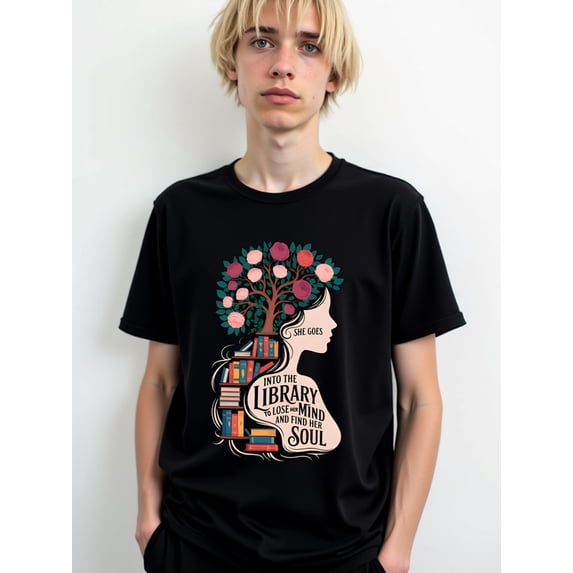 Library Soul Seeker mens t-shirt black 2026 funny New spring and fall printed T-shirts, fashionable and trendy Casual Unisex Shirt Cotton tshirts
