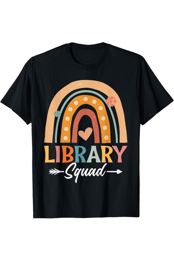 Library Squad Librarian Bookworm Book Lover Teacher Rainbow T-Shirt