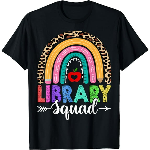 Library Squad Rainbow Leopard Teacher Back To School T-Shirt