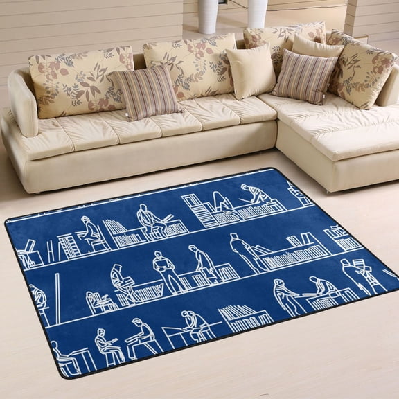 Library Student Sketches Soft Polyester Area Rug 72''x48'', Non Slip, Memory Foam, Water Absorbent