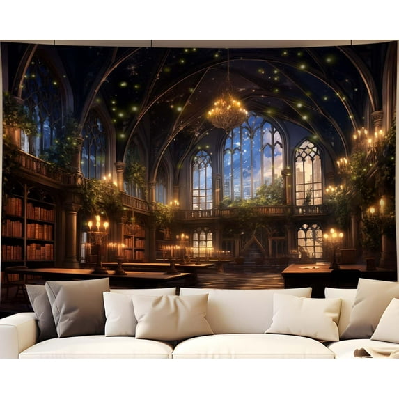 Library Tapestry Fairy Tale Magic School Bookshelf Tapestry Wall Haning Medieval Room for Study Magic Book Tapestry for Teens Bedroom Living Room Dorm Wall Art Home Decor (59.1"x51.2")
