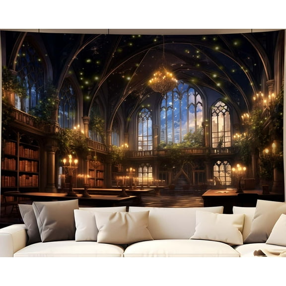 Library Tapestry Fairy Tale Magic School Bookshelf Tapestry Wall Haning Medieval Room for Study Magic Book Tapestry for Teens Bedroom Living Room Dorm Wall Art Home Decor (90.6"x70.9")