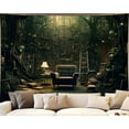 thumbnail image 1 of Library Tapestry Misty Witchy Fantasy Forest Wall Tapestry Big Book Tree House Medieval Tapestries for Study Room Bedroom Home Wall Art 60x50in, 1 of 6