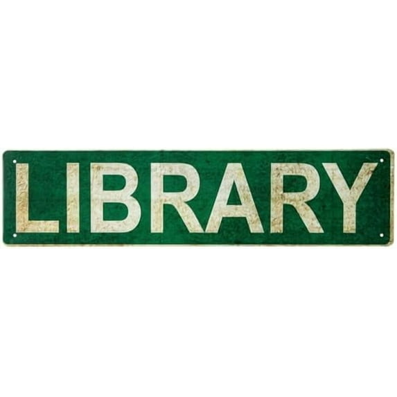 Library Vintage Rustic Retro Metal Tin Sign Street Sign Home Bar Wall Decor 16 x 4 Inches