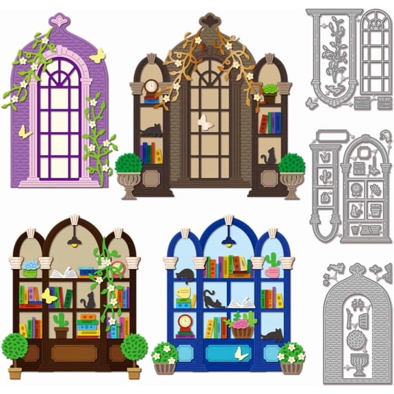 Library Window Cutting Dies for Card Making Bookshelf Cut Die for DIY Scrapbooking Journal Embossing Paper Craft Decor