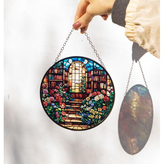Library Window Reading Nook Stained Glass Suncatcher Book Lover Literary Decor Gift