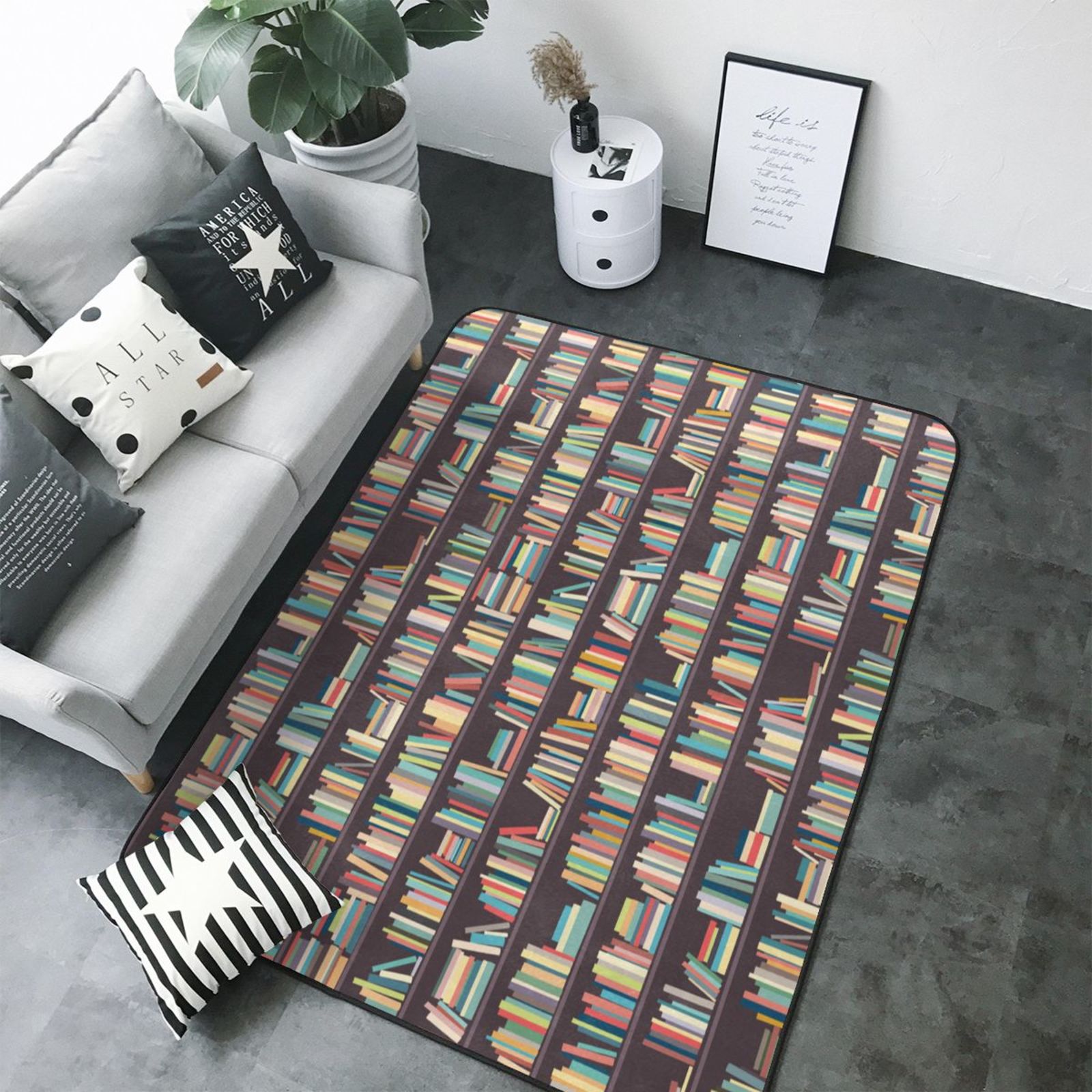 Literary Rug Library bookstore bookshelves print Area Rugs for Living Room Bedroom ...