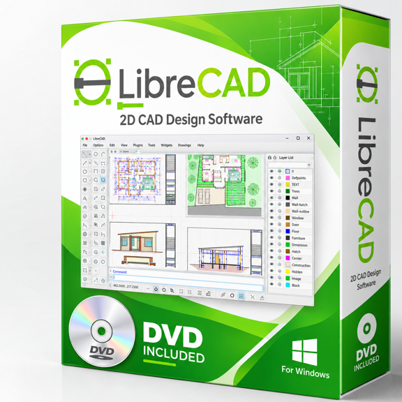 Libre Cad 2D - Computer Aided Design CAD Software Package for Windows on DVD