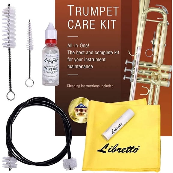Libretto Trumpet (Cornet) ALL-INCLUSIVE Cleaning & Care Kit with Valve Oil, Slide Grease, Cleaning Cloth, and Brushes