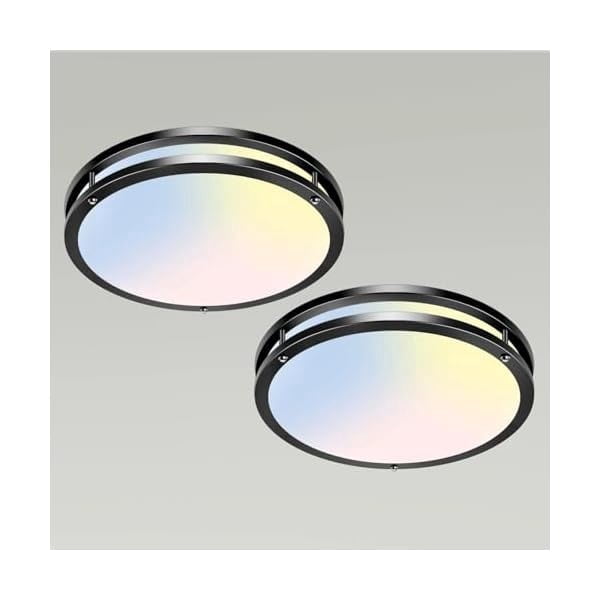 10" Flush Mount Ceiling Lights, 18W Dimmable LED Ceiling Light 3000K-6500K Adjustable, Black Lighting Fixture for Closet Kitchen Hallway Bathroom-2 Pack, Black