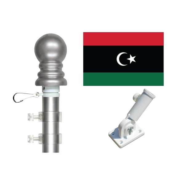 Libya 3'x5' Flag and Spinner Flagpole Set, Includes Flag, 6' Spinner Pole and Bracket
