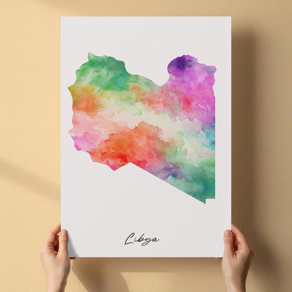 Libya Map Canvas Wall Art 8x12 inch – Libya Map Watercolor Inspired Canvas Decor – Modern Minimal Artwork