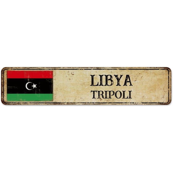 Libya TRIPOLI Decorative Metal Signs Outdoor Hanging Gate Signs National Country Souvenir Road Wall Decor Garage Signs for Outdoor Yard Terrace 4"x16"
