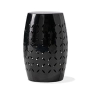 Lica Patio Side End Table, Barrel Shaped Lace Cut, 12 Inch Black Iron
