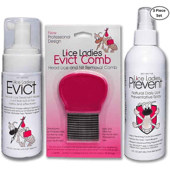 Lice and Nit Treatment & Prevention Kit for Kids by Lice Ladies; All-in-One Solution for Lice, Nits, Super Lice; Natural, Non-Toxic, Gentle Lice Removal. 3pc Set Includes Lice Comb