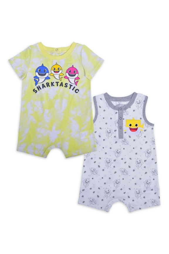 License Baby Boys & Toddler Boys Baby Shark Rompers, 2pc Pack (0-3M-24M)