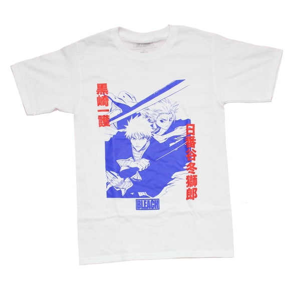 Bleach Mens T-Shirt - Ichigo & Toshiro Attacking Duo Image Under Name (X-Large)
