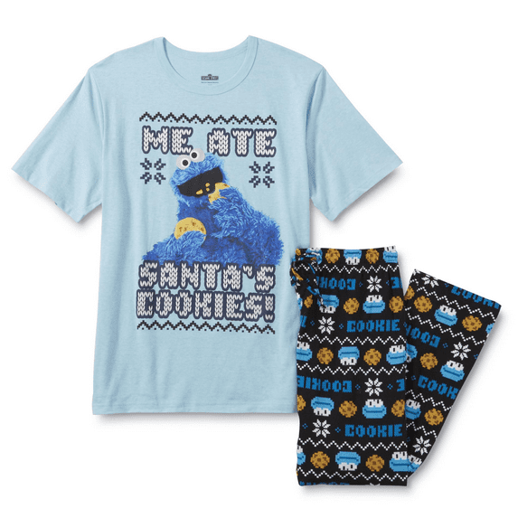 License Character Sesame Street Men's Pajama T-Shirt & Pants - (Blue, Medium)