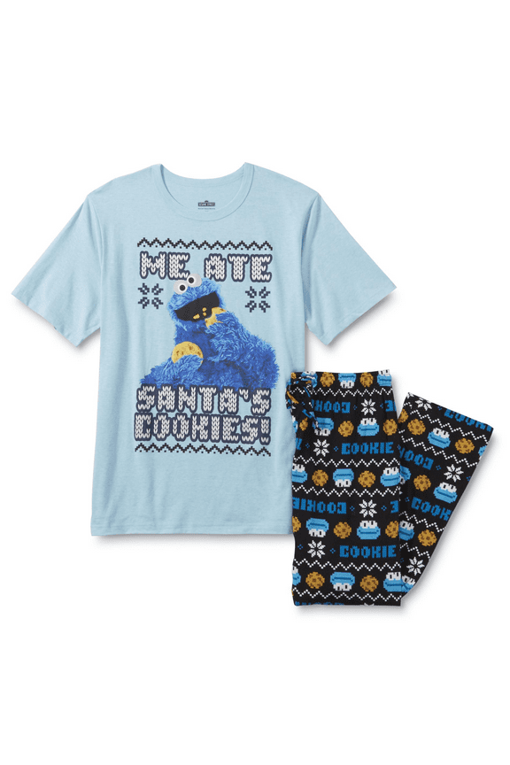 License Character Sesame Street Men's Pajama T-Shirt & Pants - (Blue, Medium)