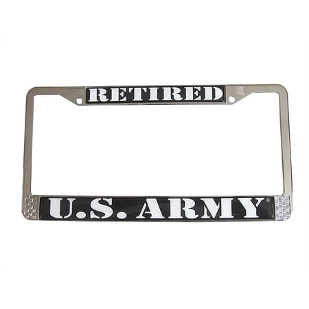 License Plate Frame Retired US Army Chrome Metal
