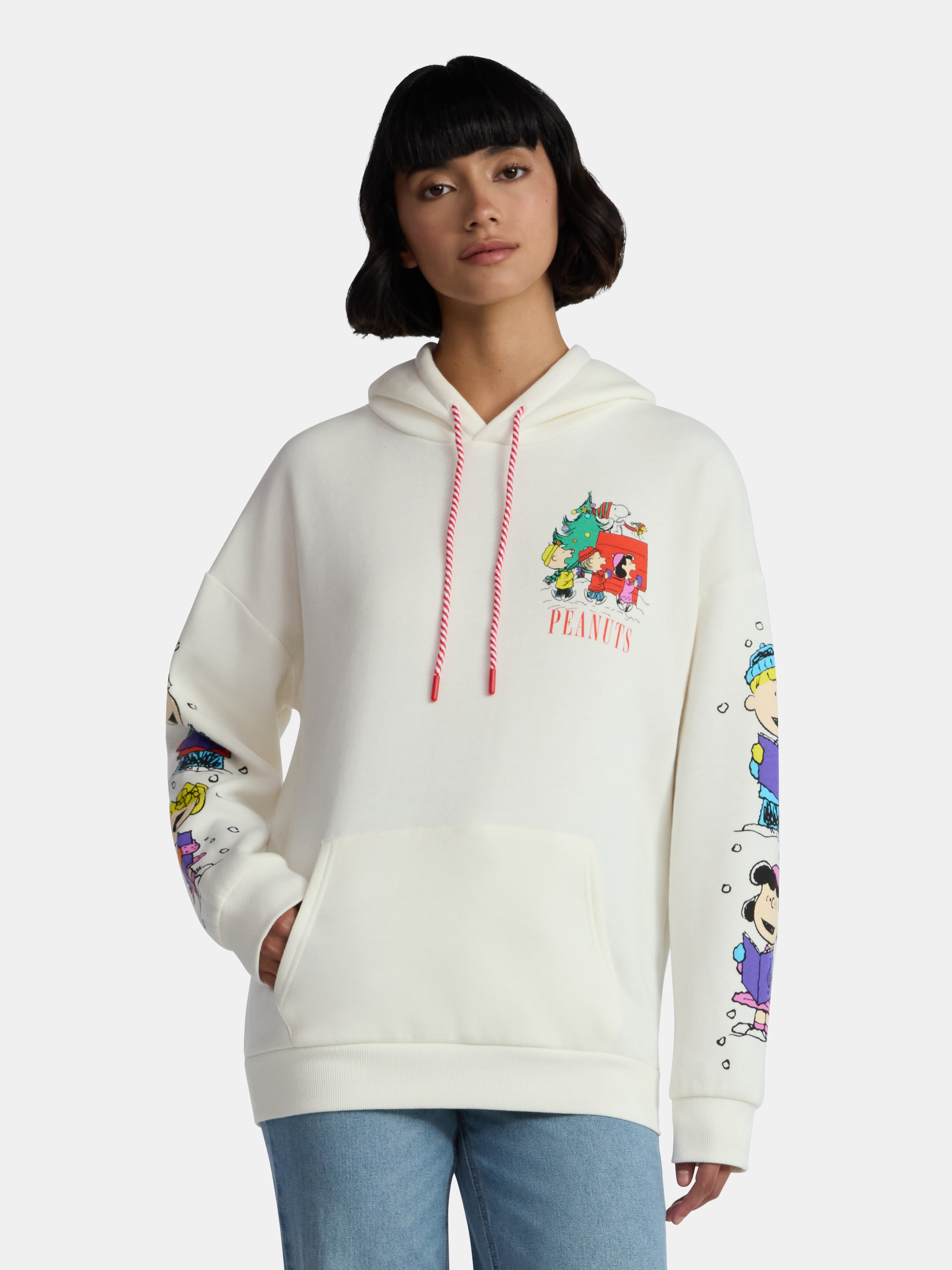 Peanuts Women's Holiday Graphic Hoodie with Long Sleeves, Sizes XXS–XXL