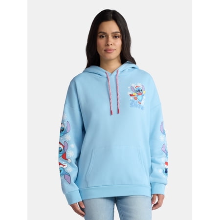 Disney Stitch Women's Holiday Graphic Hoodie with Long Sleeves, Sizes XXS–2XL