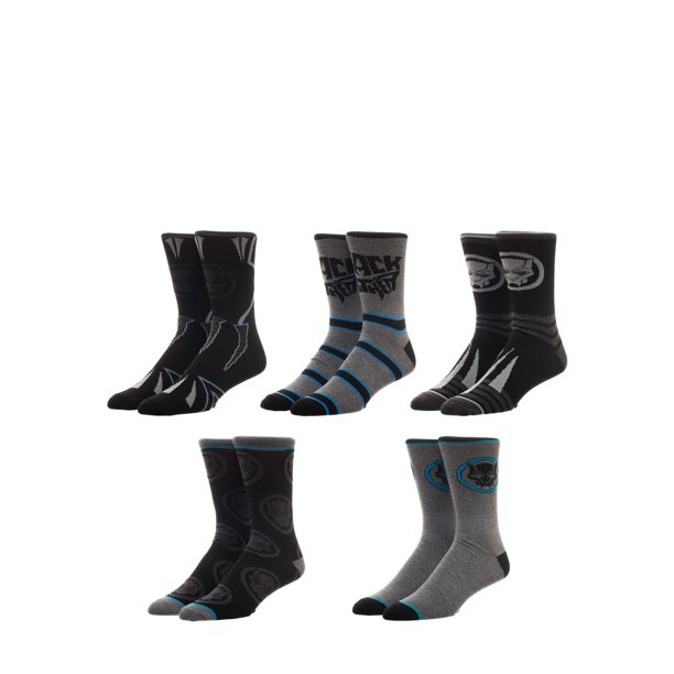 License Men's Black Panther Logos Crew Socks 5Pack