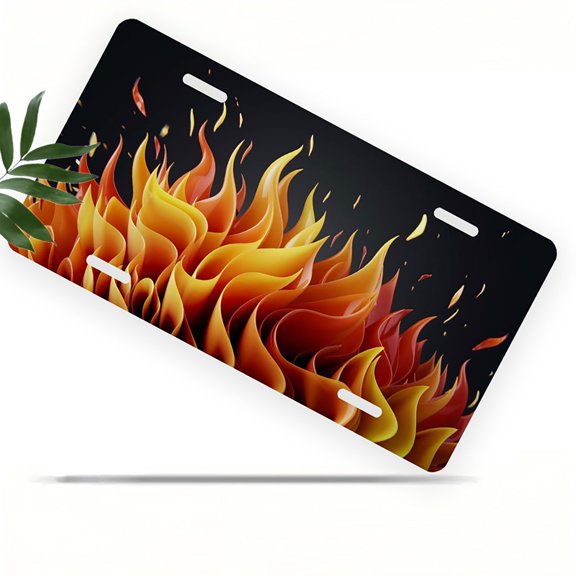 License Plate, Abstract Flames Decorative Front,Personalized Stainless Steel License Plate Cover For Men Women,12.2" X 6.2"