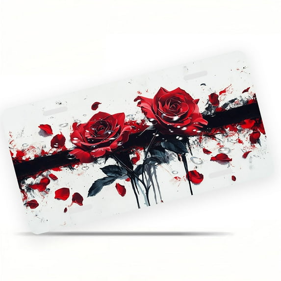 License Plate, Abstract Red Roses with Petals Decorative Front,Personalized Stainless Steel License Plate Cover For Men Women,12.2" X 6.2"