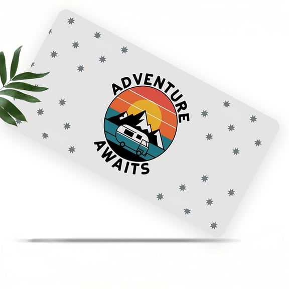 License Plate, Adventure Awaits RV Logo Decorative Front,Personalized Stainless Steel License Plate Cover For Men Women,12.2" X 6.2"