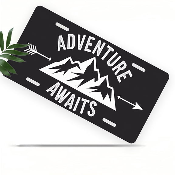 License Plate, Adventure Sign Decorative Front,Personalized Stainless Steel License Plate Cover For Men Women,12.2" X 6.2"