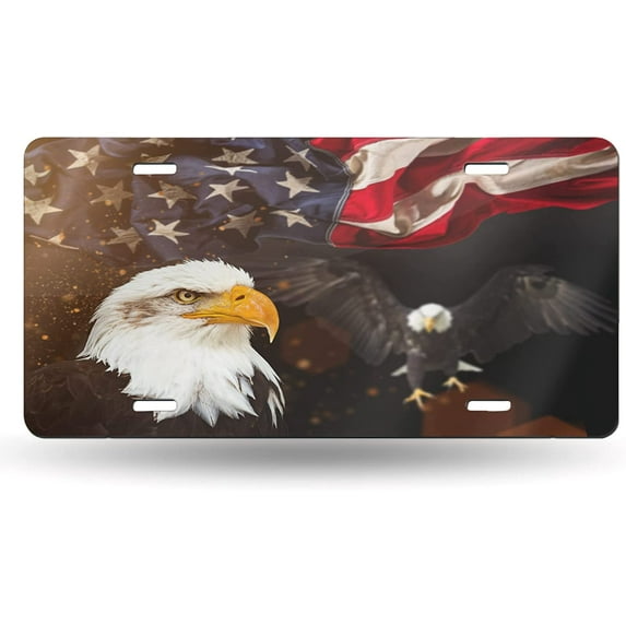 License Plate,American Bald Eagle Flag Front License Plate for Women Decorative Car License Plates Cover,Car Tag,Metal Novelty Car Plate,6 X 12 Inch