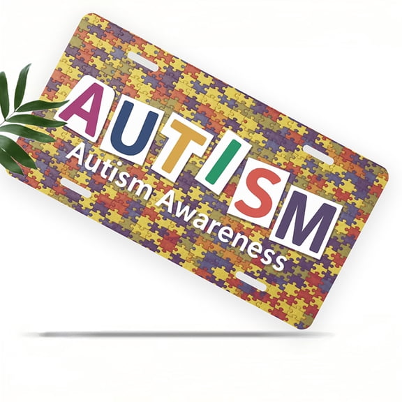 License Plate, Autism Awareness Puzzle Decorative Front,Personalized Stainless Steel License Plate Cover For Men Women,12.2" X 6.2"