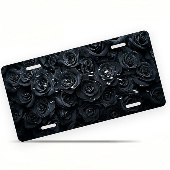 License Plate, Black Rose Array Decorative Front,Personalized Stainless Steel License Plate Cover For Men Women,12.2" X 6.2"