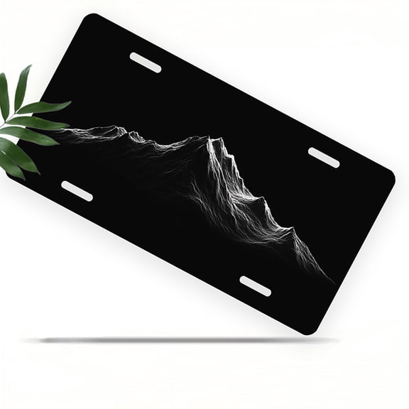 License Plate, Black and white Mountain Decorative Front,Personalized Stainless Steel License Plate Cover For Men Women,12.2" X 6.2"