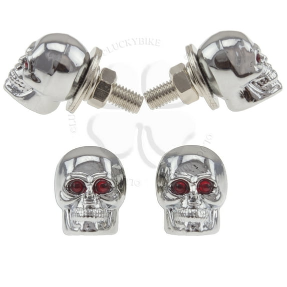 License Plate Bolt Red Motorcycle Car Tag Skull Bolt