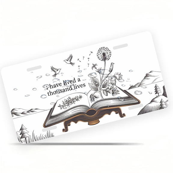 License Plate, Bookish Life Reflection Decorative Front,Personalized Stainless Steel License Plate Cover For Men Women,12.2" X 6.2"