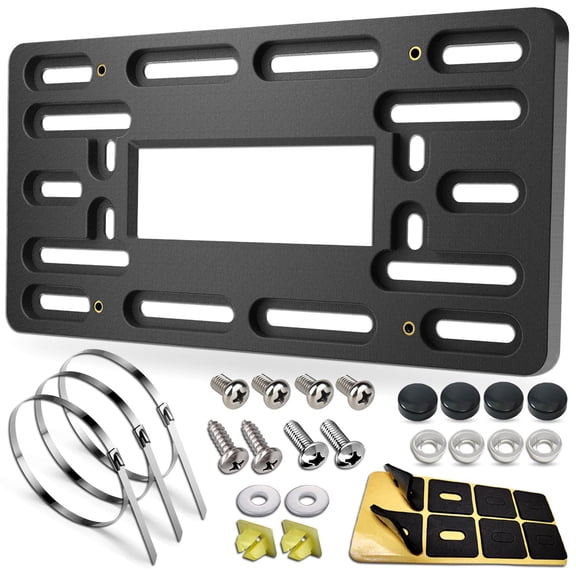 License Plate Bracket Holder- Front License Plate Mounting Kit, Universal Bumper Car Tag Frame Mount Adapter with Stainless Steel Screw Cap, Cable Ties