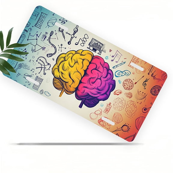 License Plate, Brain and Ideas Decorative Front,Personalized Stainless Steel License Plate Cover For Men Women,12.2" X 6.2"